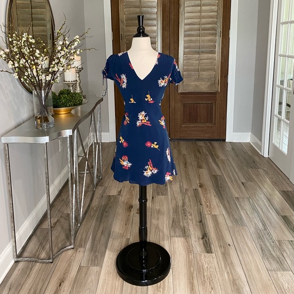 Madewell Navy Short Tie Sleeve Poppy Print Dress Size 2 - Picture 2 of 8